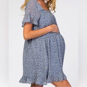 Pink Blush Maternity - Blue and white Ruffle Dress